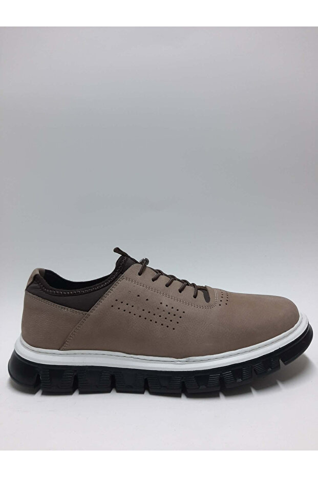 Genuine De Leather Ubuk Sand Color Smart Lace-Up Light Sole Summer Men's Shoes