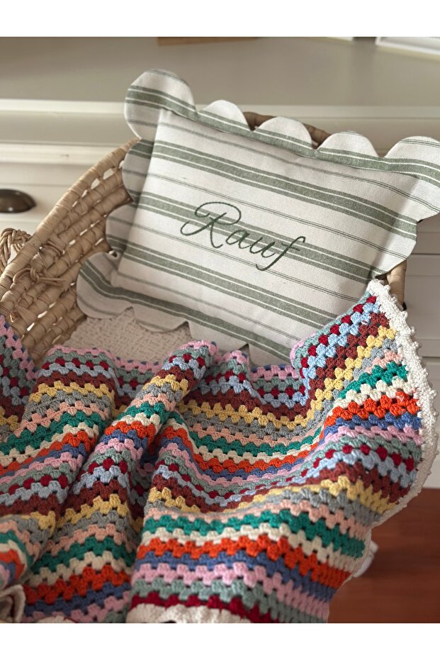 Hand Knitted Colorful Baby Blanket Si