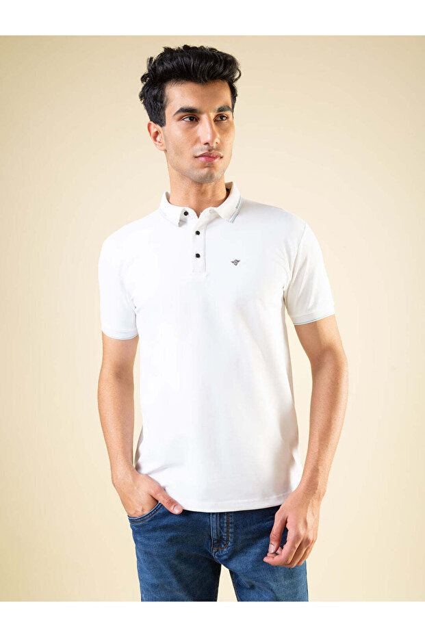 Solid White Tipping Collar Polo T-shirt