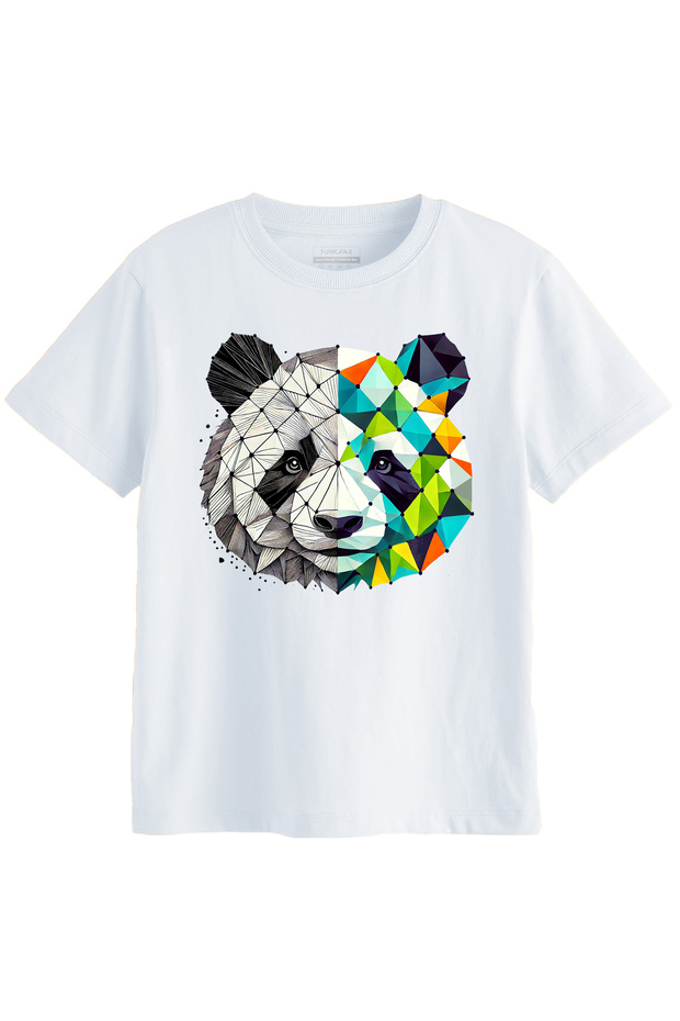 Geometric Panda Cotton T-Shirt – Artistic Animal Graphic Tee for Boys and Girls