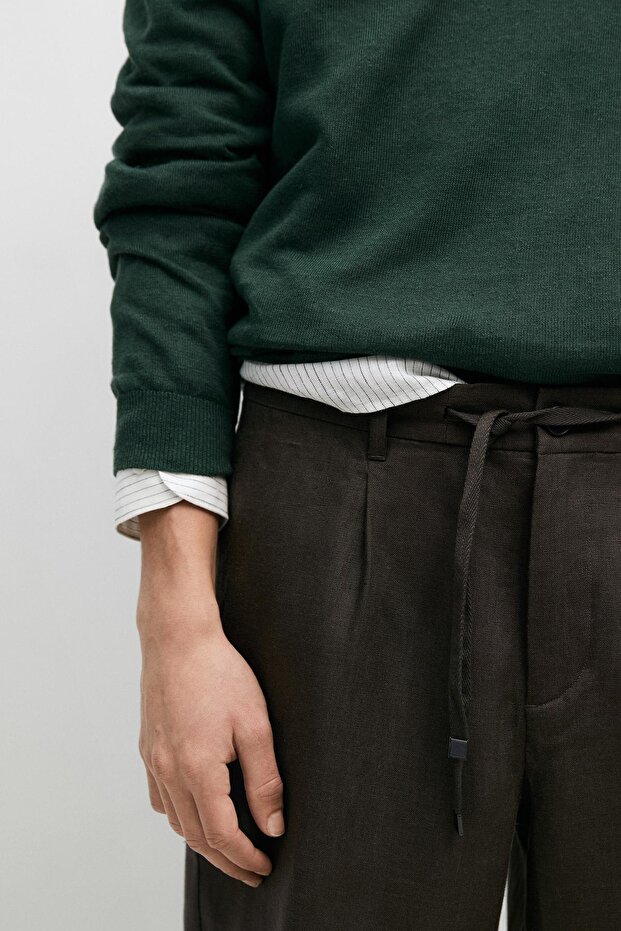 Elastik detaylı keten bermuda şort - 4