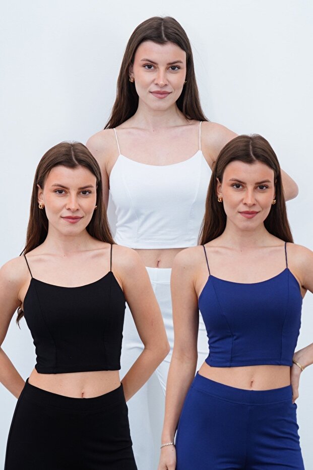Starplez Bustier Set of 3-Black-White-Navy Blue
