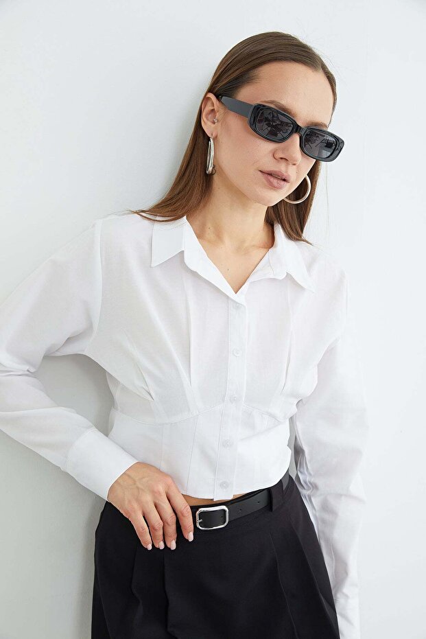 Basic Korse Detaylı Crop Gömlek - 1