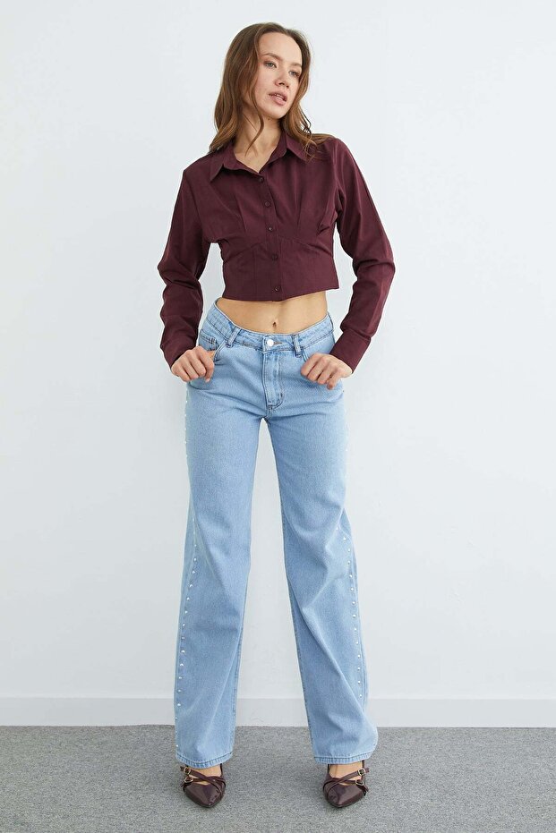 Basic Korse Detaylı Crop Gömlek - 5