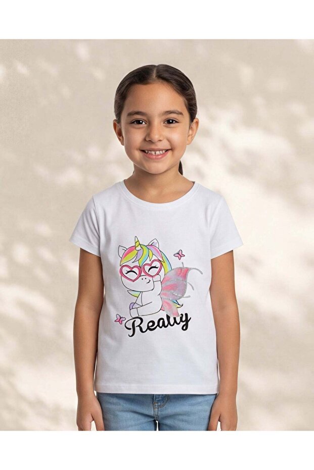 Girls White Printed T-Shirt