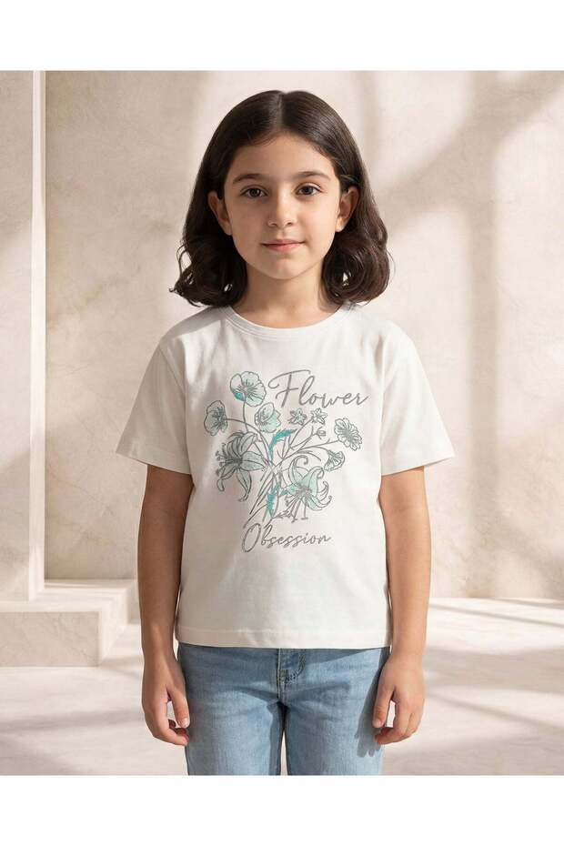 Girls White Printed T-Shirt