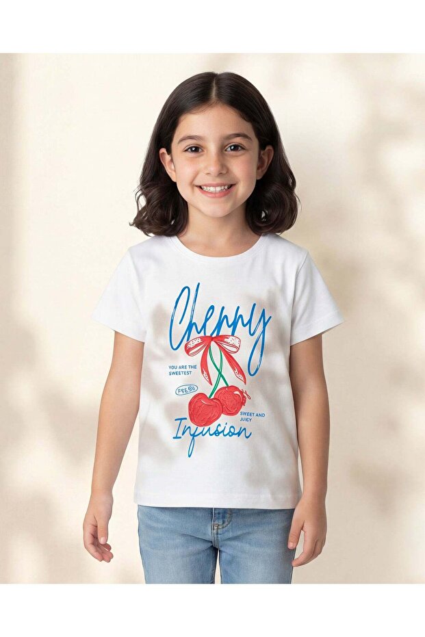 Girls White Placement Print T-Shirt