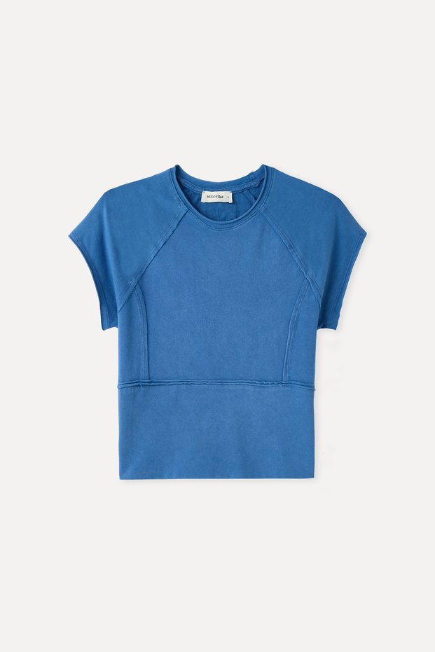Women's Navy Blue Fitted Crew Neck T-Shirt with Stitching Detail