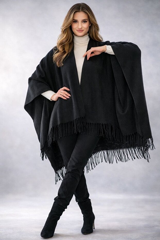 Women's winter double-sided poncho shoulder 140x140