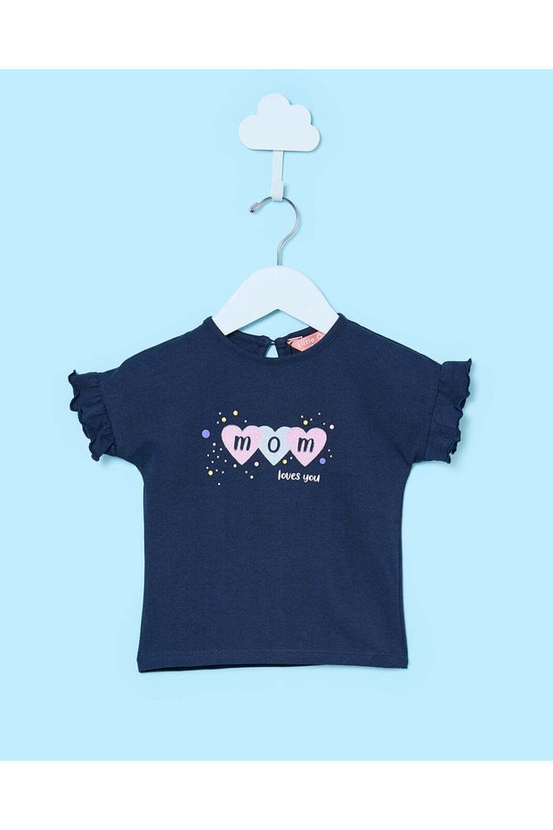 Infant Girls Blue Printed T-Shirt With Glitter Detail