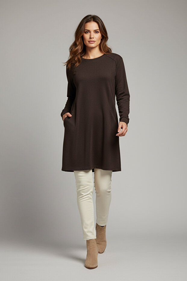 Women's C Pocketed Cycling Collar Tunic with Cuffs on the Sleeves