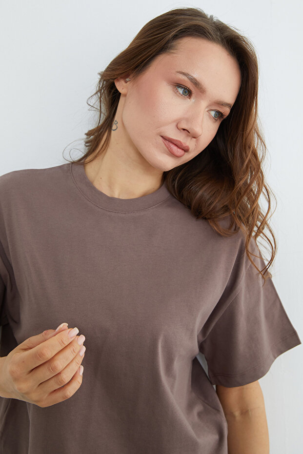 Basic Bisiklet Yaka Crop Tişört - 6