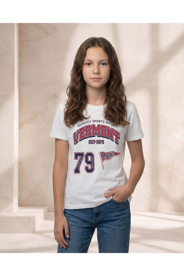 Senior Girls White Graphic T Shirt