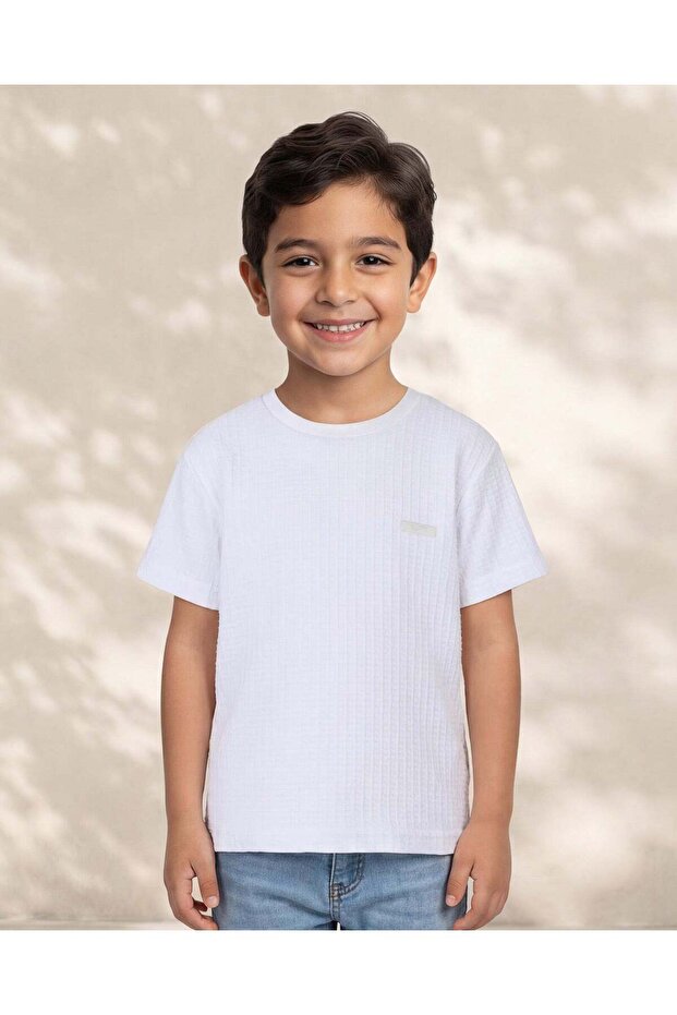 Boys White Ottoman Jacquard T Shirt