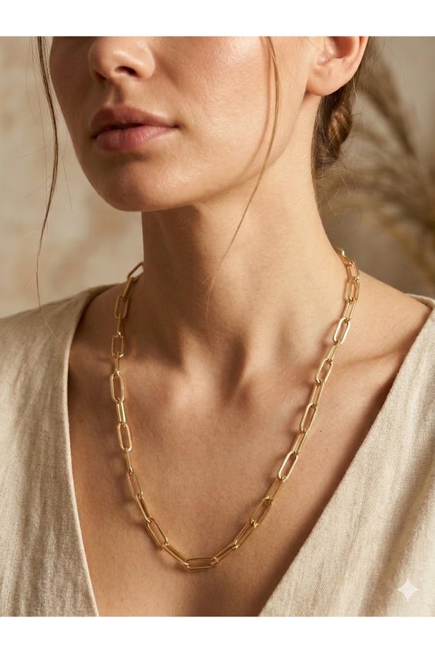 3S Gold Color Steel Paperclip Paperclip Chain Necklace