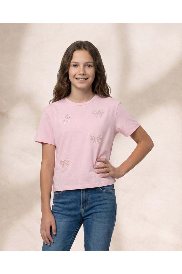 Senior Girls Pale Pink Embellished Top