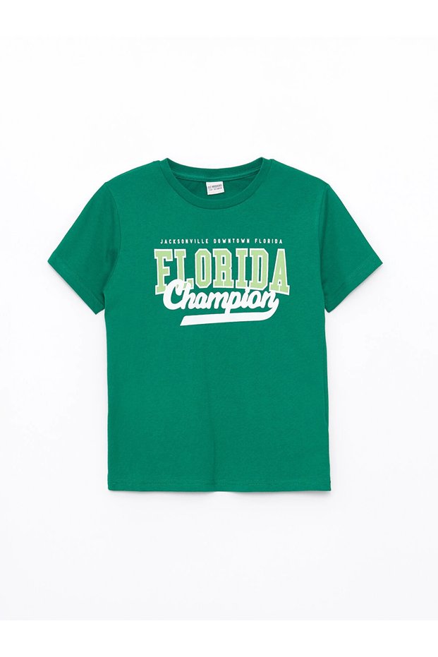 Lcw Kids Green Crew Neck Printed Short Sleeve Boys T-Shirt
