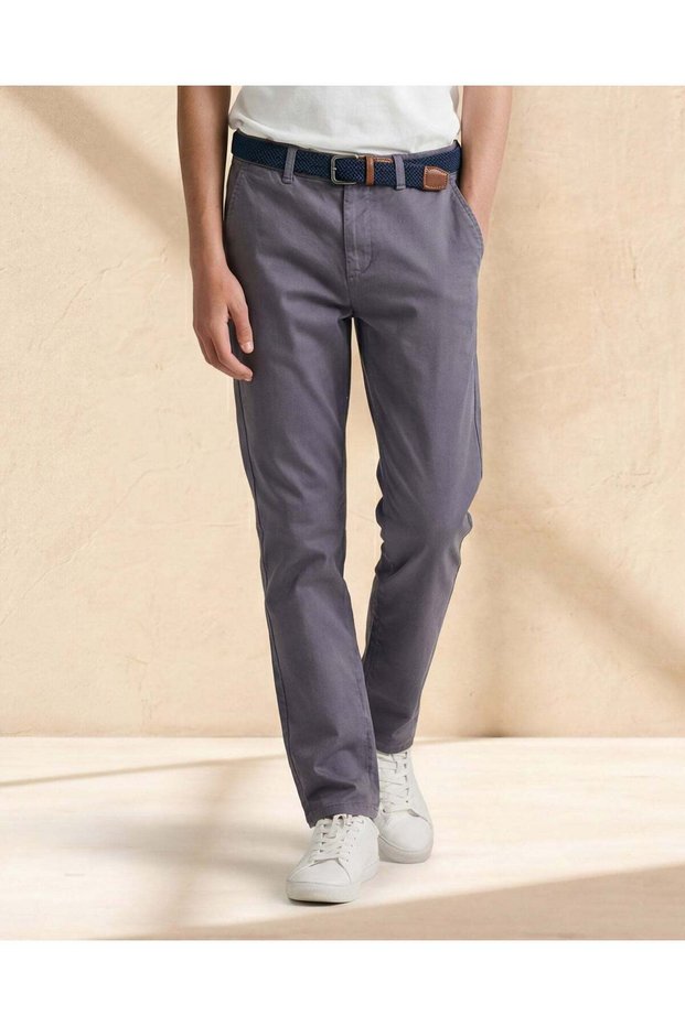 Senior Boys Grey Casual Trouser With Belt