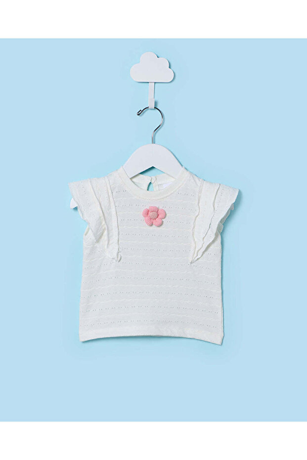 Infant Girls White Jacquard Blouse With 3D Flower