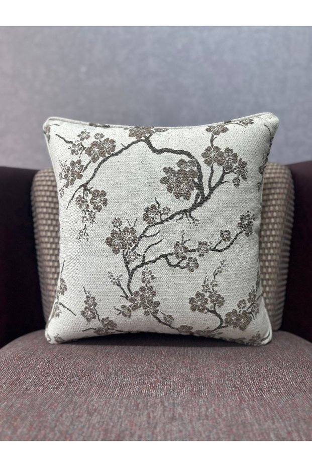 Woven Linen Sakura Series 04 43X43 (the Flower Details Are Dark Brown and Gray Tones)