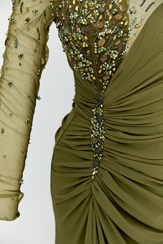 Taş İşlemeli Abiye Elbise - 2