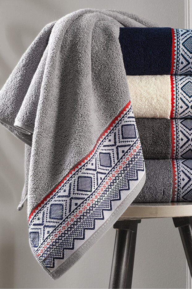 5-Piece Belkıs Ethnic Pattern 100% Cotton Hand Face Towels 50X90 cm | Soft Dowry Set, Premium Quality