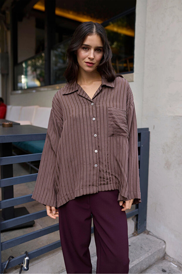 Striped Brown Oversized Shirt