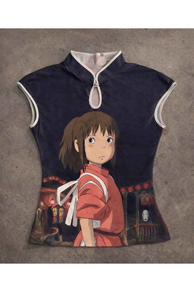 Anime Chihiro Patterned Short Sleeve Cropped