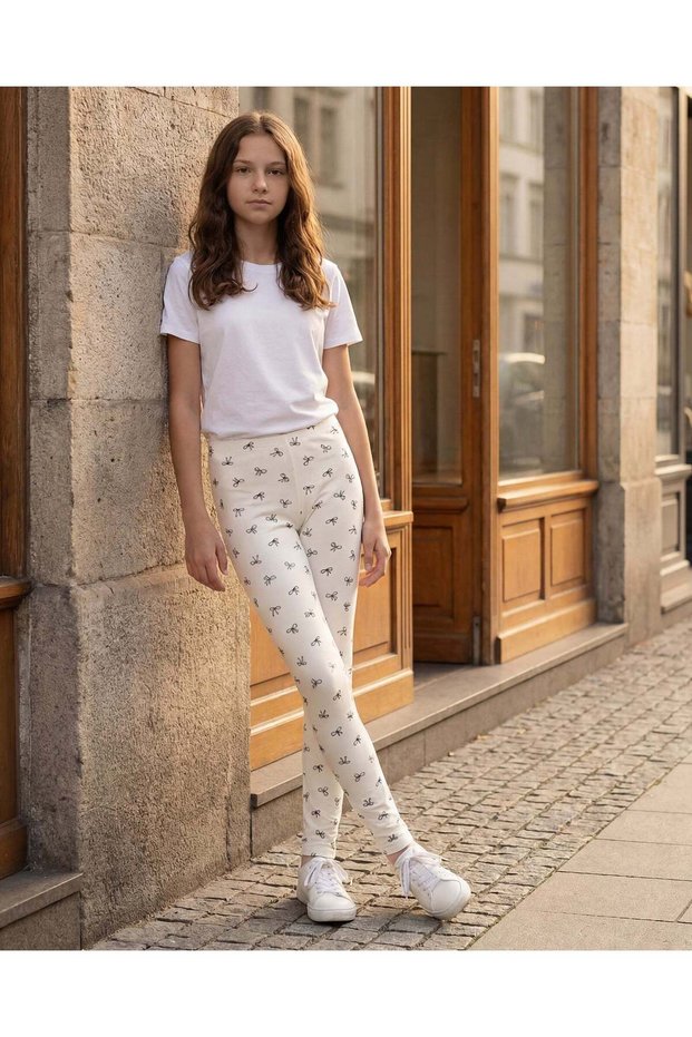 Senior Girls White Printed Leggings