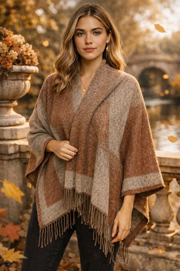 Women's winter double-sided poncho shoulder 140x140