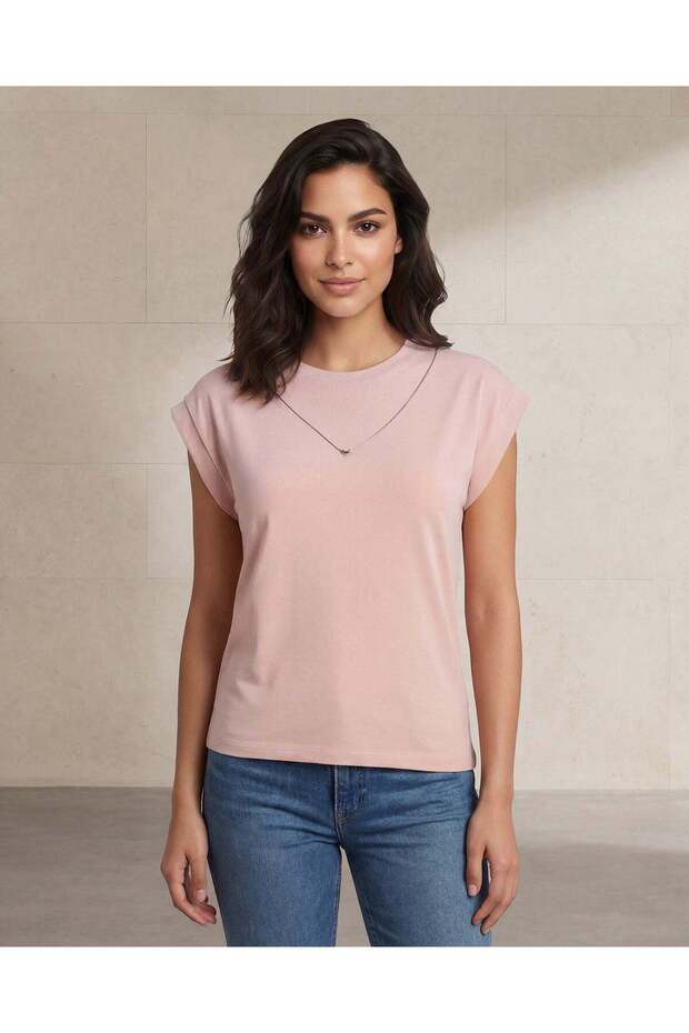 Women Pale Pink Neck Trim Detailed Jersey Top