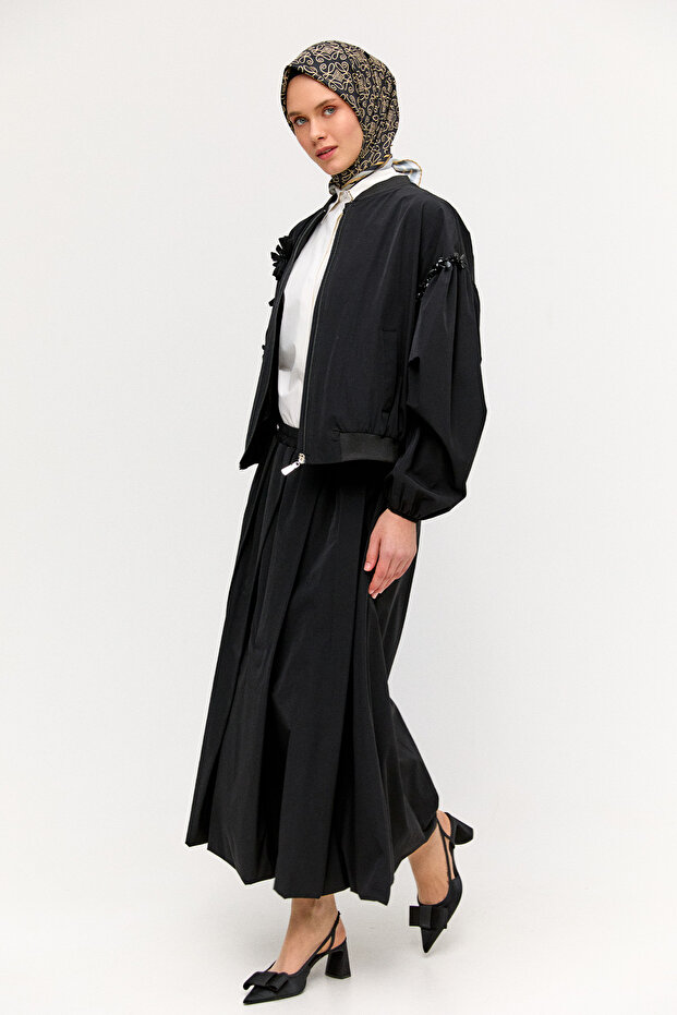 Çiçek Aplikeli Bomber Ceket - 2