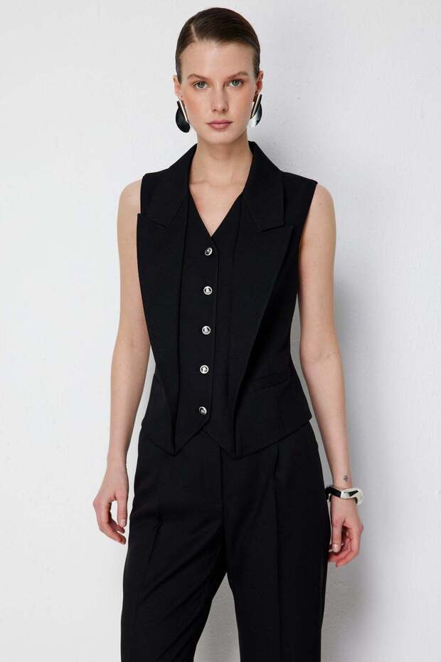 Buttoned V-Neck Vest - 1