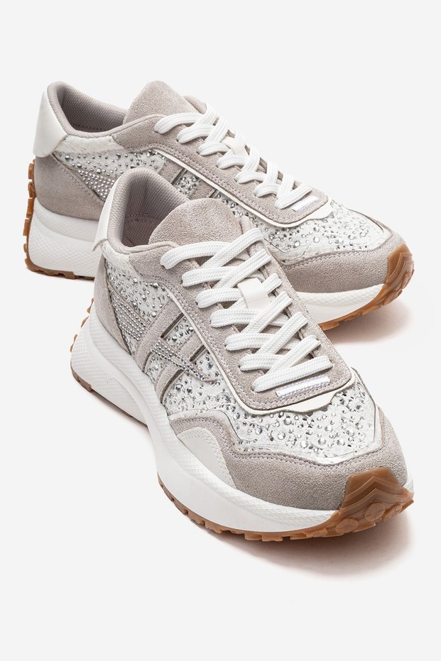 Sorell White Stone Lace-Textured Women's Casual Sports Shoes