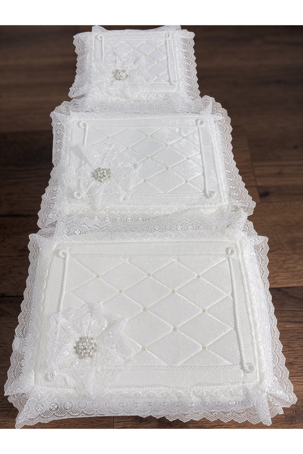 French Guipure Lace Velvet Stone-Embellished Luxurious Bundle of Promise and Engagement, Dowry Box Set of 3