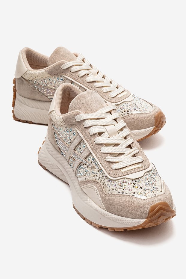 Sorell Beige Stone Lace-Textured Women's Casual Sports Shoes