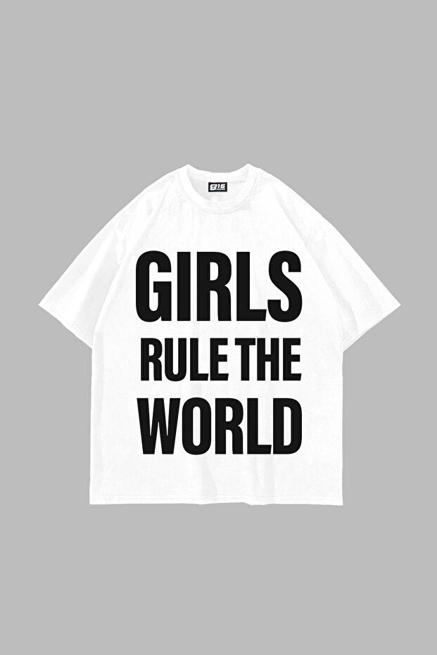 Girls Rule the World Printed Oversized Unisex White Tshirt