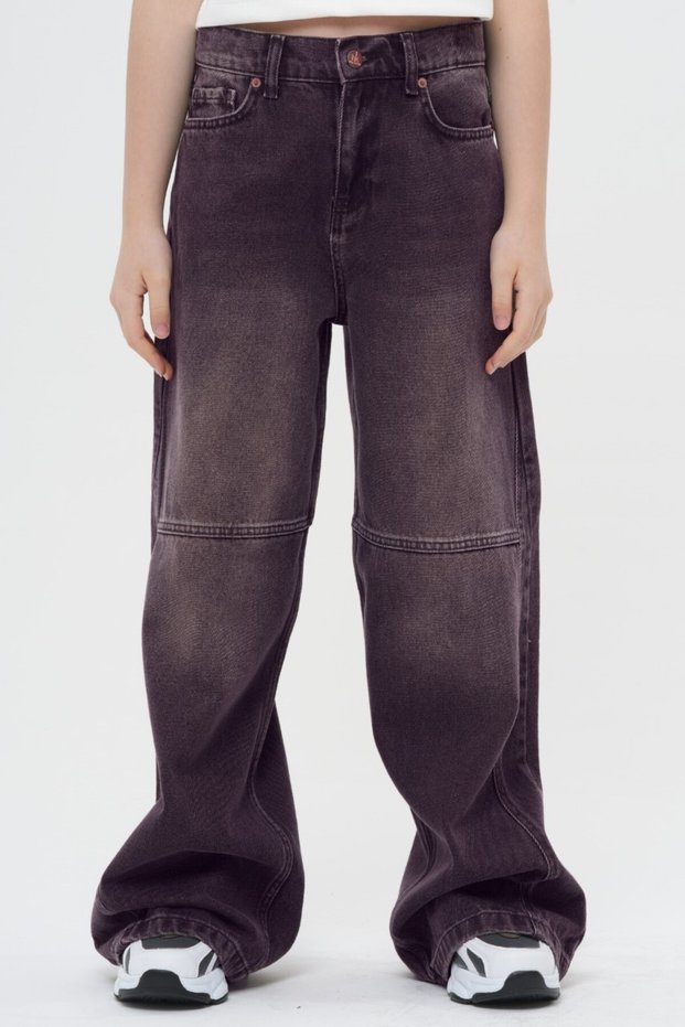 Unisex Dark Gray Wide Leg Seam Detail Jean Loose Cut Bottom Wear Denim Trousers