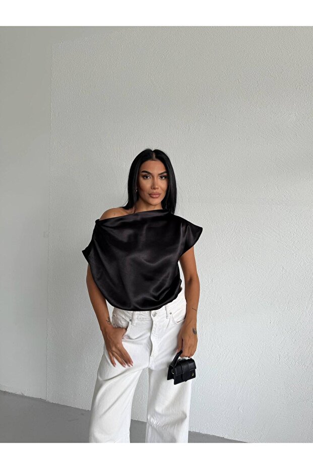Satin Boat Neck Draped Blouse