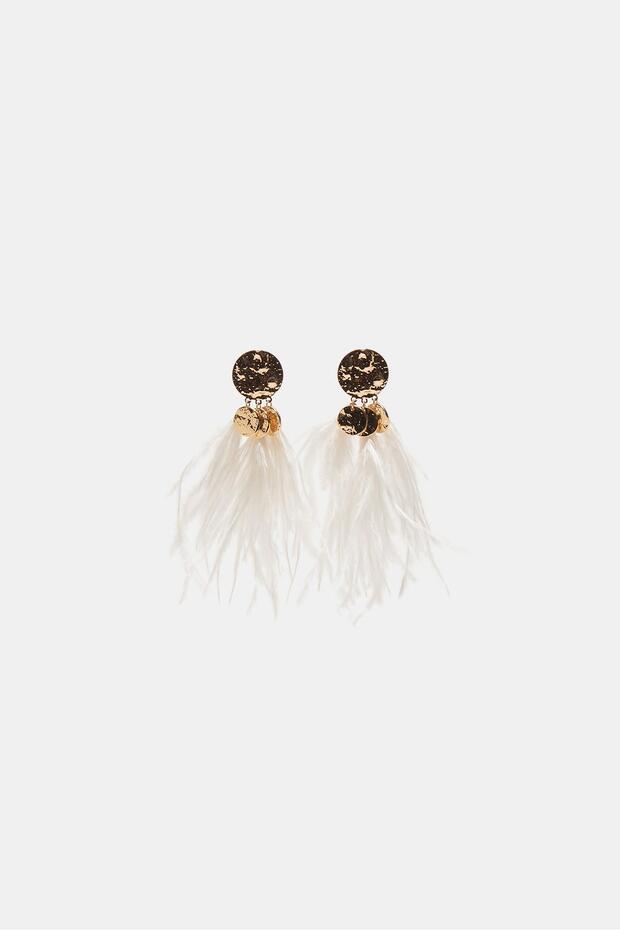 Dangle earrings with textured feather pieces