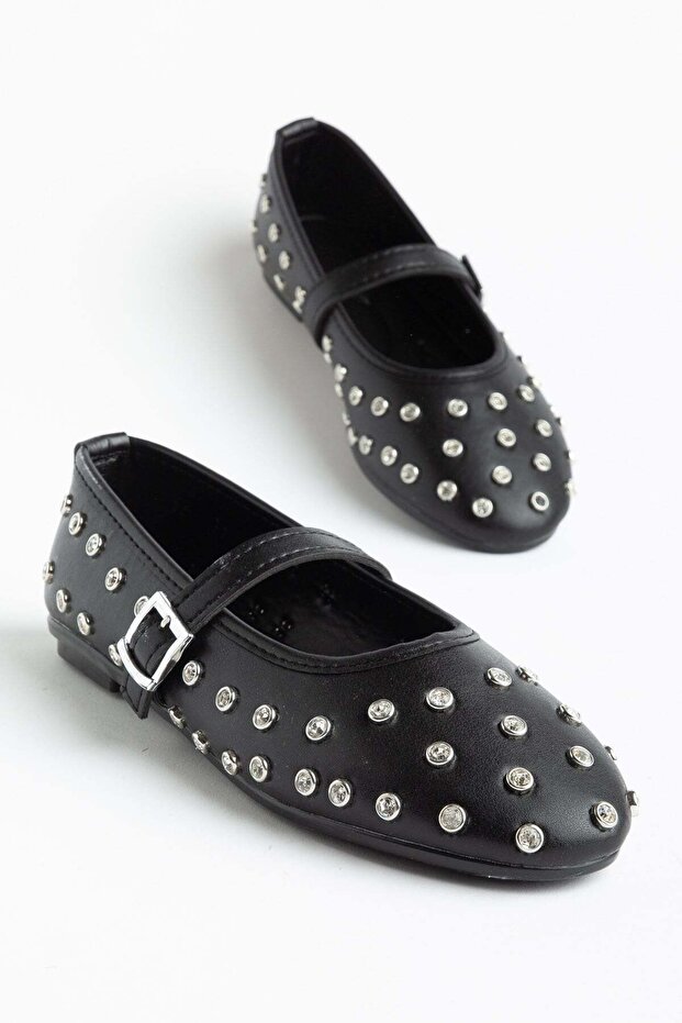 Women's Ballet Flats Black Bretli Trok Stone Oval Mold