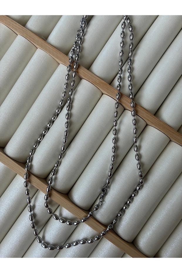Pipe Bead Steel Necklace 45cm