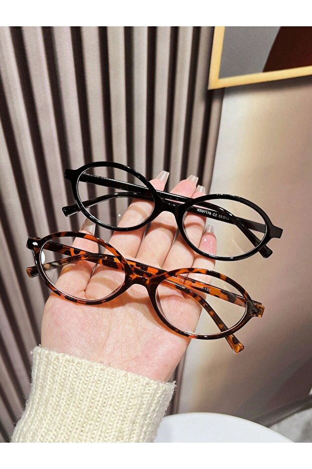 2-Pack Leopard Black Oval Bone Transparent Women Men Unisex Blue Light Protection Screen Glasses Eyewear