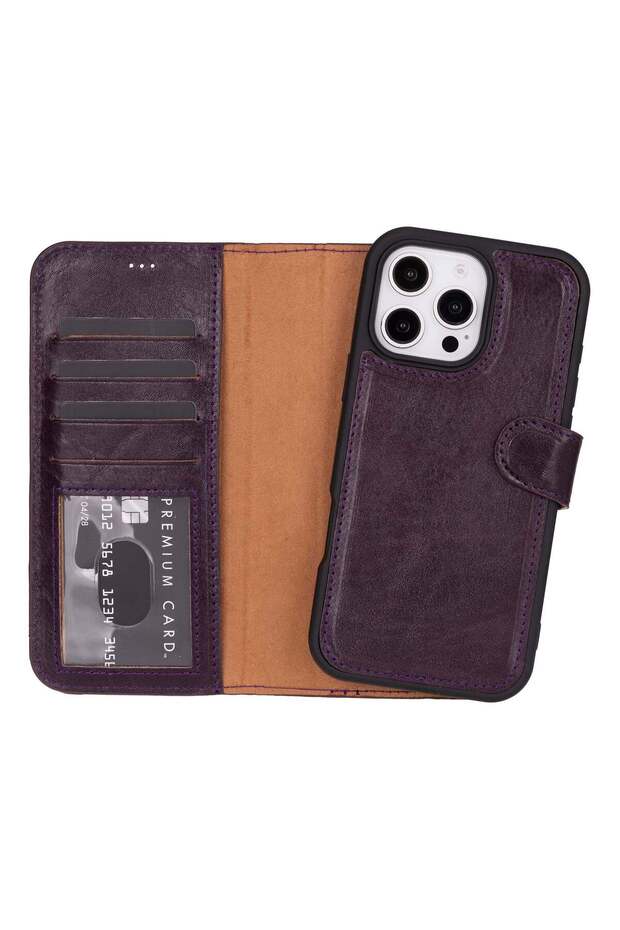 Aurel magna cerise bloom leather iphone 16 pro (6.3") wallet case – rfid protected & magsafe compatible