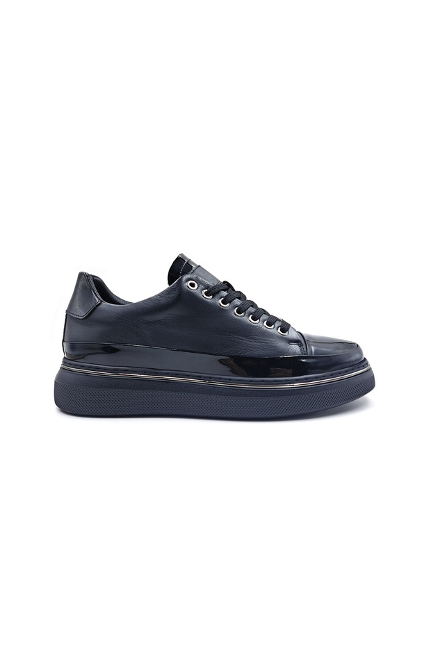 Genuine Leather Men's Black Stylish Sneakers Shoes