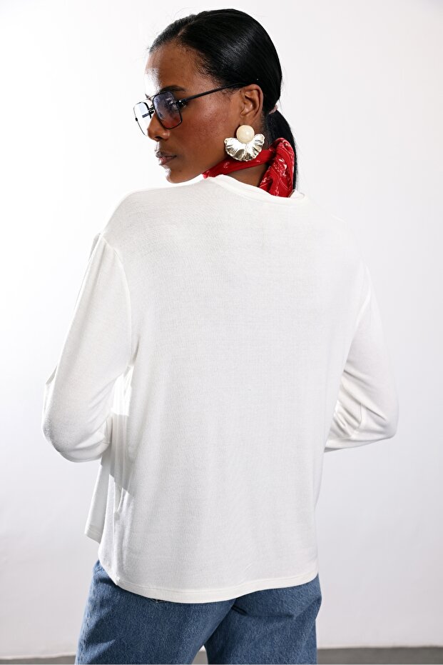 Tricou cu mânecă lungă Ecru basic 4825 - 5