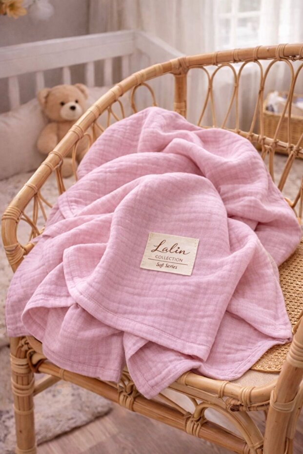 100% Cotton Ply 4-Layer Muslin Blanket Pastel Pink 115X115