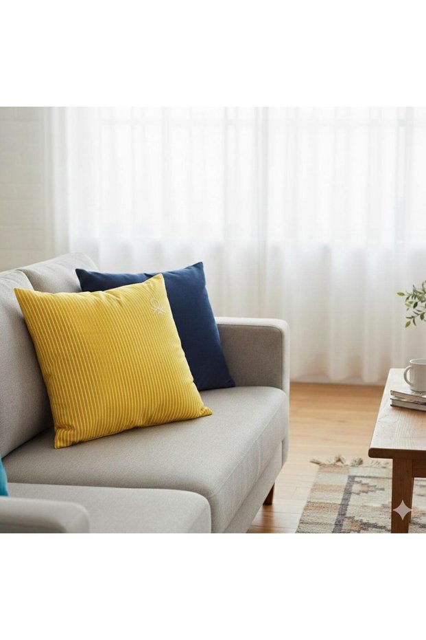 Benetton 100% Cotton 45*45 cm Striped Cushion Full Yellow Striped