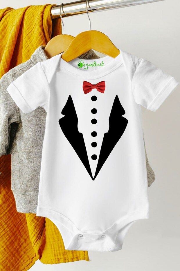 Centilmen Gift Short Sleeve Snap Fastener Unisex Baby Bodysuit