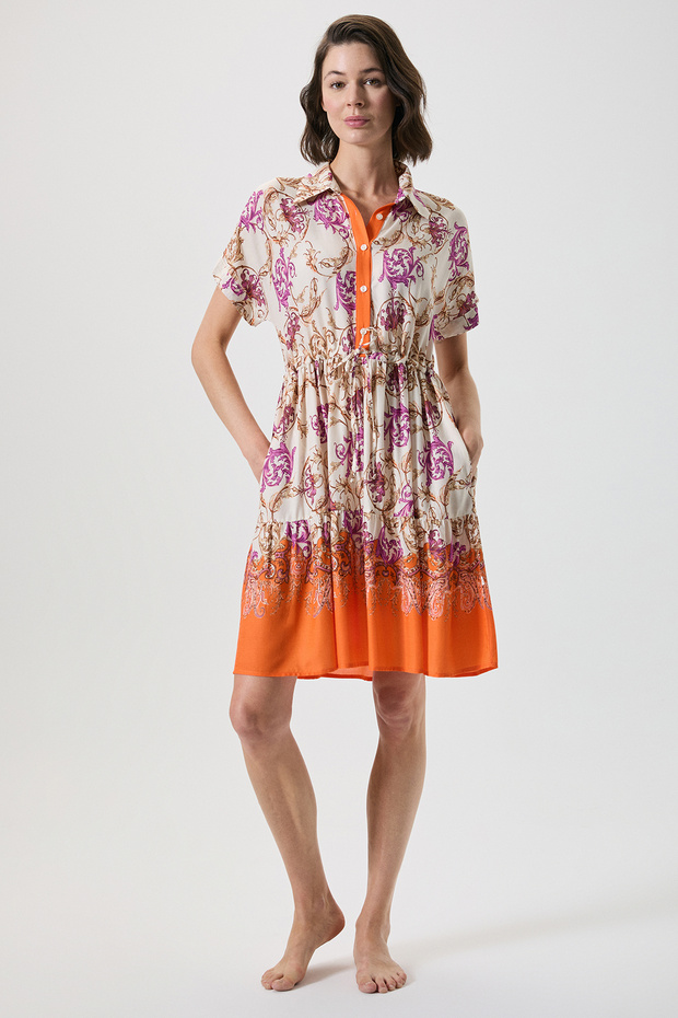Orange Detailed Dress with Adjustable Waist